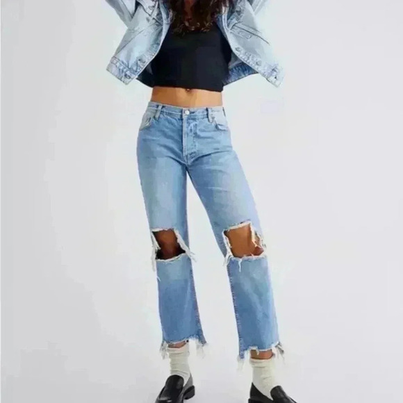 ❤️ FREE PEOPLE MAGGIE STRAIGHT LEG BUTTON FLY JEANS, 8 (29) - Picture 2 of 8